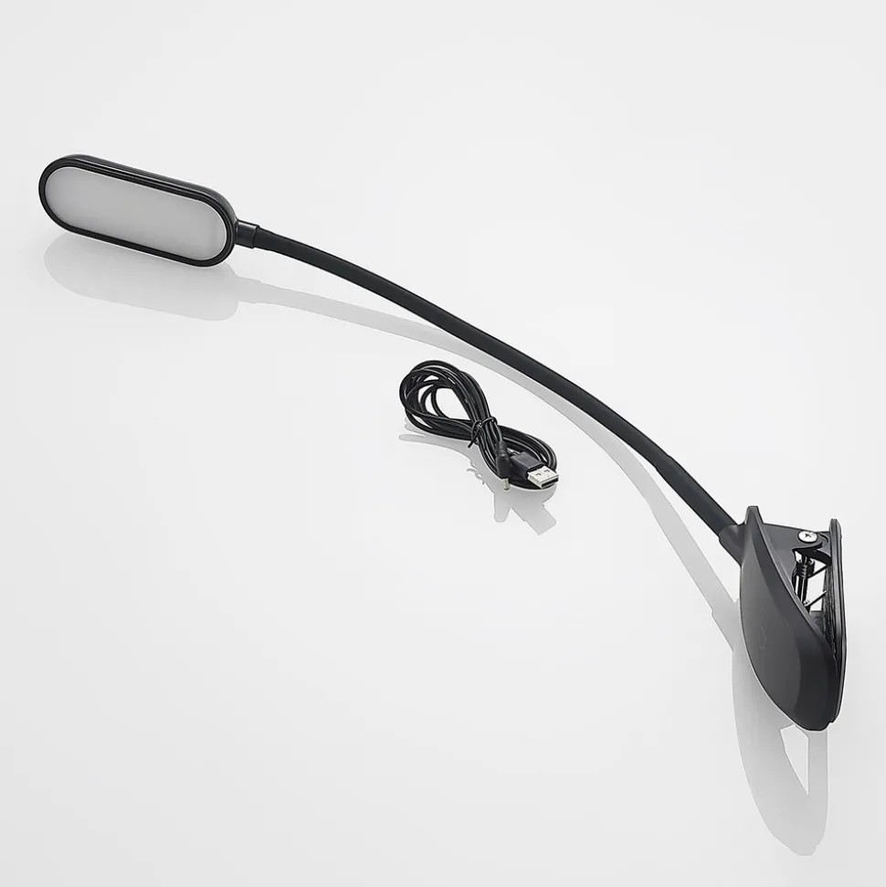 Prios LED-klemmelampe Najari, svart, oppladbart batteri, USB, 51 cm