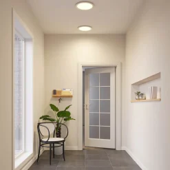 Prios LED-taklampe Aureka, Ø 33 cm, sølv, metall