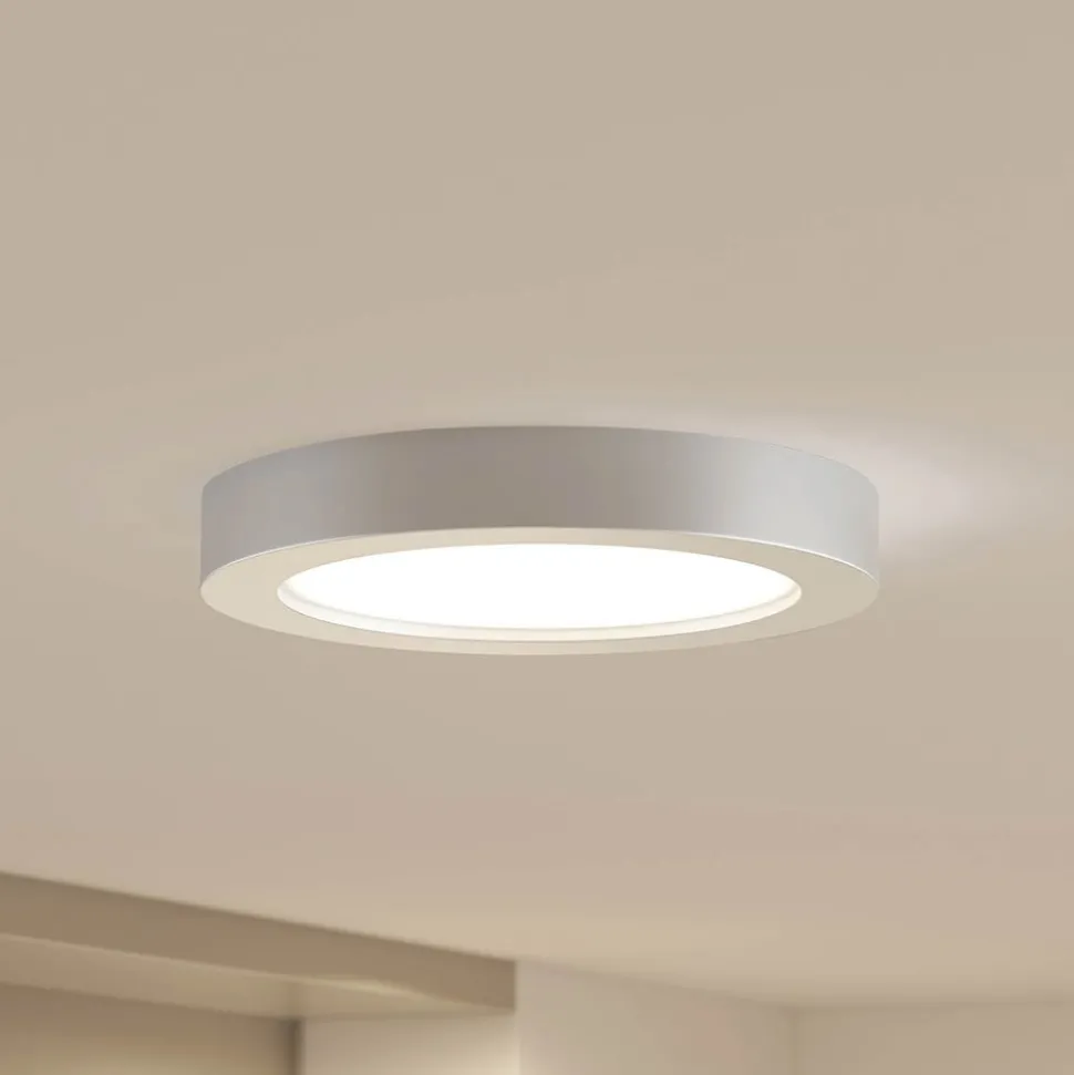 Prios LED-taklampe Edwina, sølv, 25 cm, CCT, IP44