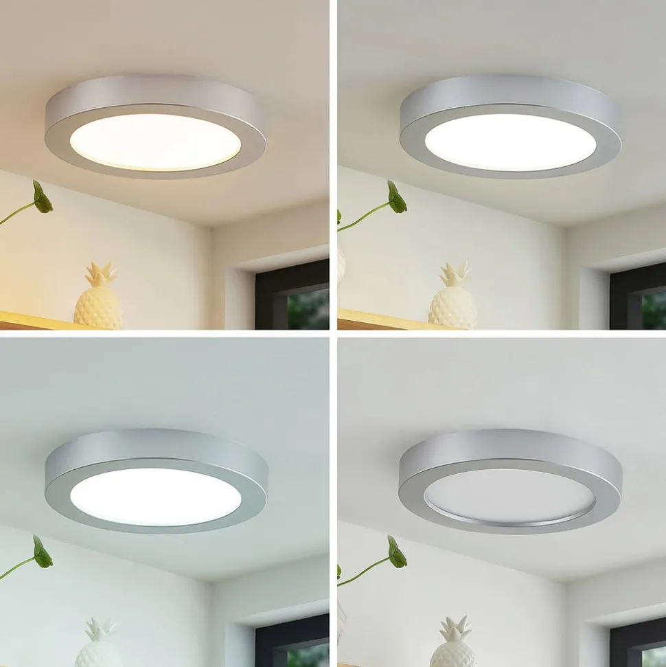 Prios LED-taklampe Edwina, sølv, 25 cm, CCT, IP44