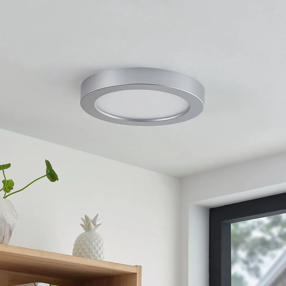 Prios LED-taklampe Edwina, sølv, 25 cm, CCT, IP44