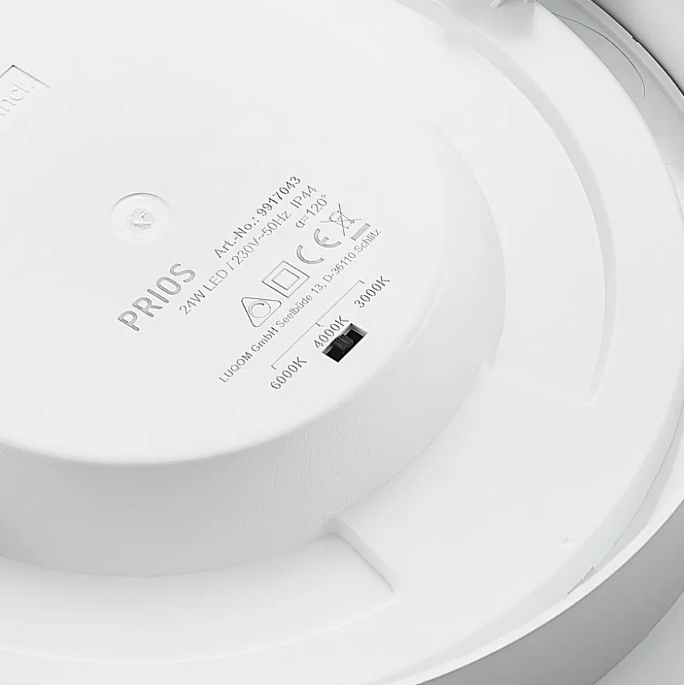 Prios LED-taklampe Edwina, sølv, 25 cm, CCT, IP44