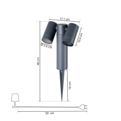 Prios spot med jordspyd Tulimar, 40 cm, svart, 2 lyskilder