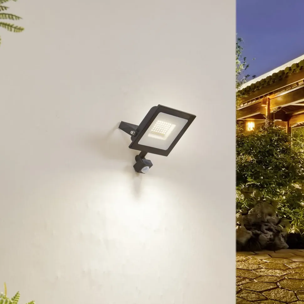 Prios utendørs LED-spot Maikel, 50W, 4000lm, metall, sensor