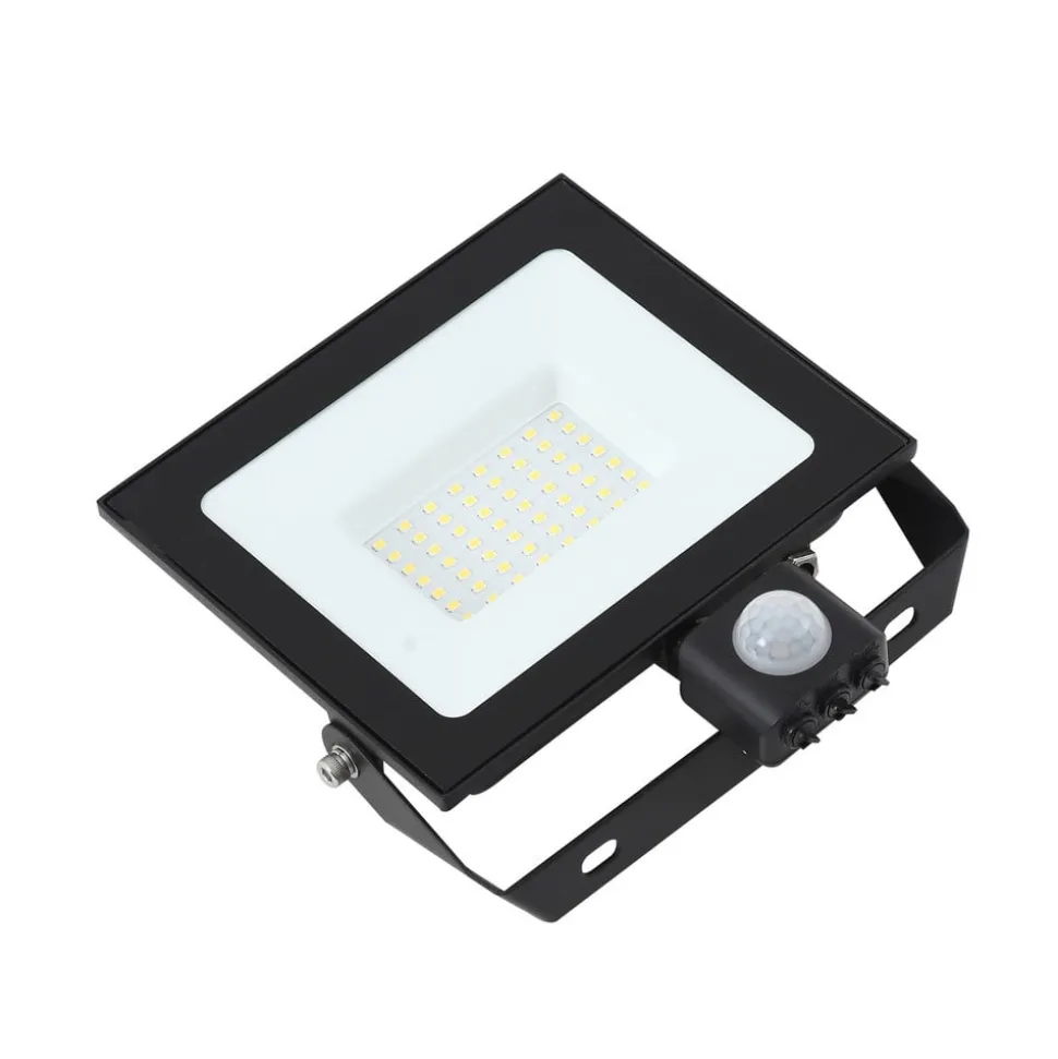 Prios utendørs LED-spot Maikel, 50W, 4000lm, metall, sensor