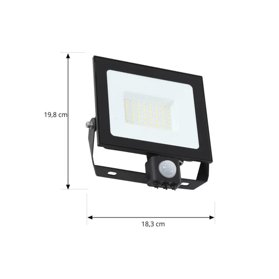 Prios utendørs LED-spot Maikel, 50W, 4000lm, metall, sensor