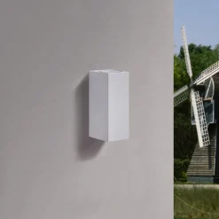 Prios utendørs vegglampe Tetje, hvit, kantet, 16 cm, sett med 4 stk