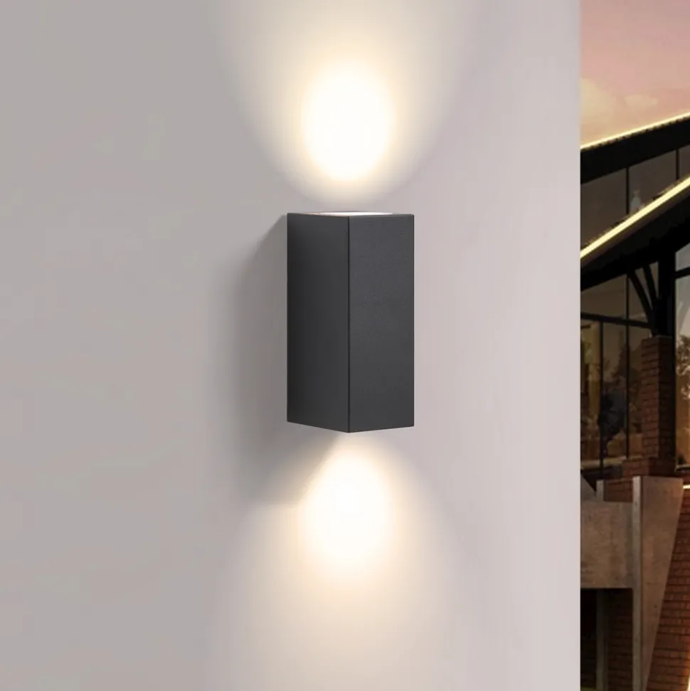 Prios utendørs vegglampe Tetje, svart, kantet, 16 cm