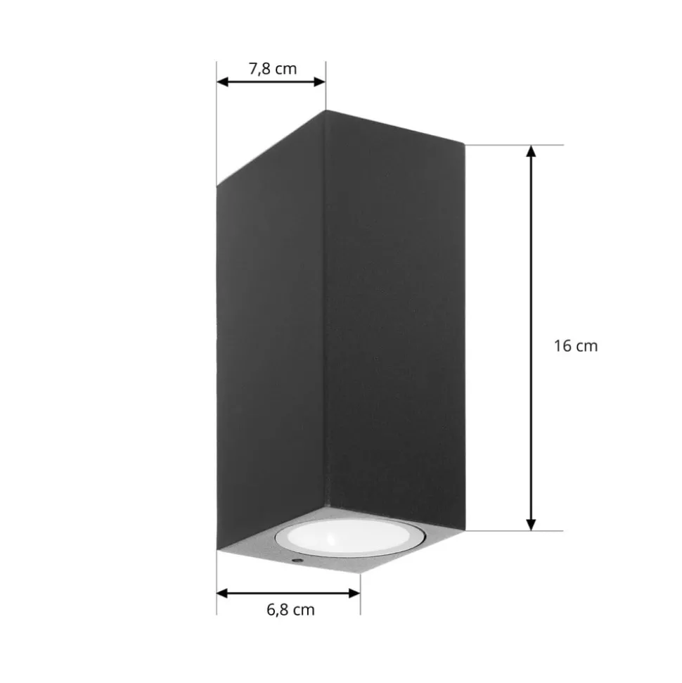 Prios utendørs vegglampe Tetje, svart, kantet, 16 cm