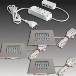 Q 68 LED innfelt spot i rustfritt stål, sett med 3 stk