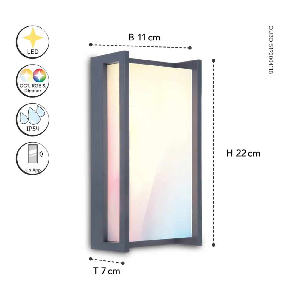 Qubo utendørs LED-vegglampe, RGBW, smart