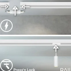 RAIL 230 V skinnesystem, hvit, 4 LED-pendler, lengde 1,5 m