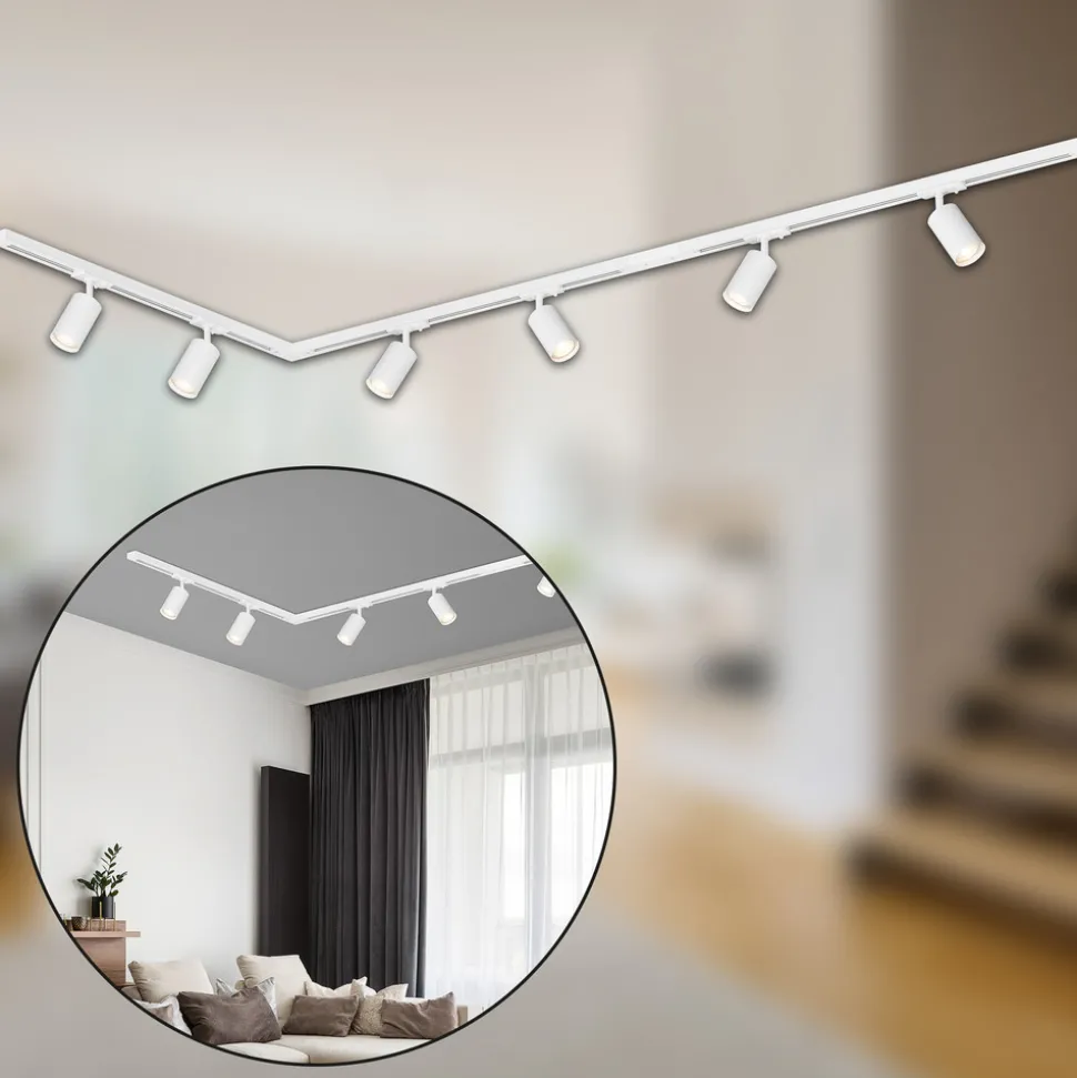 RAIL 230 V skinnesystem, hvit, 6 spots 2,25 m hjørnekontakt