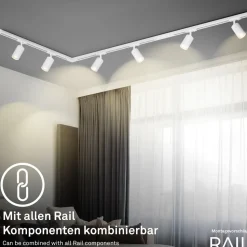 RAIL 230 V skinnesystem, hvit, 6 spots 2,25 m hjørnekontakt