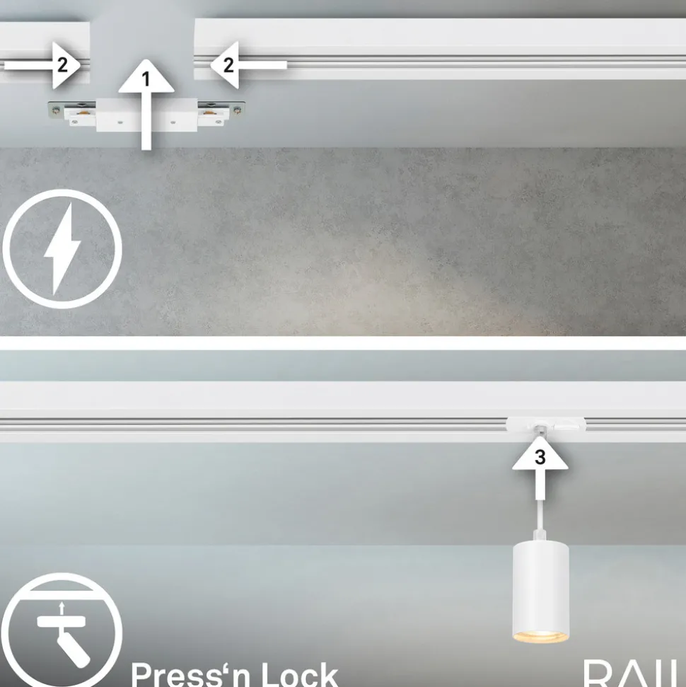RAIL 230 V skinnesystem, hvit, 4 pendler, lengde 1,5 m