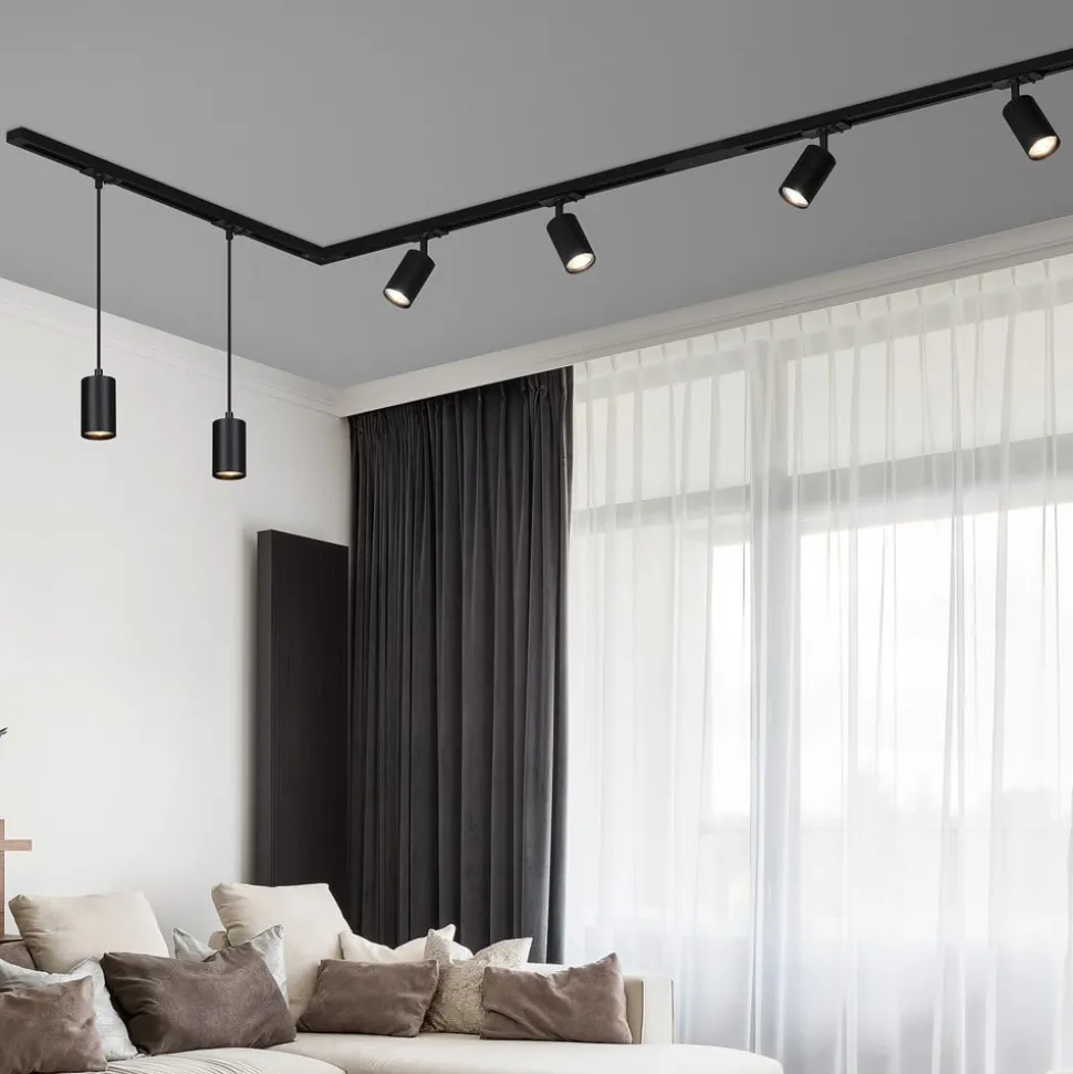 RAIL 230 V skinnesystem, svart, 4 spots, 2 pendler, 2,25 m