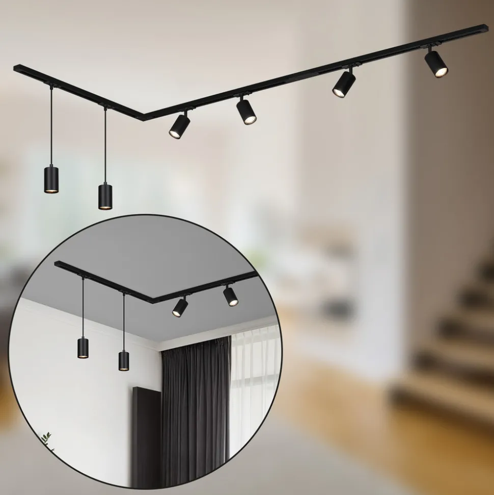 RAIL 230 V skinnesystem, svart, 4 spots, 2 pendler, 2,25 m