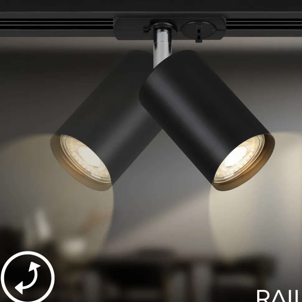 RAIL 230 V skinnesystem, svart, 4 spots, 2 pendler, 2,25 m