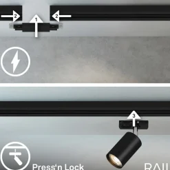 RAIL 230 V skinnesystem, svart, 4 spots, 2 pendler, 2,25 m