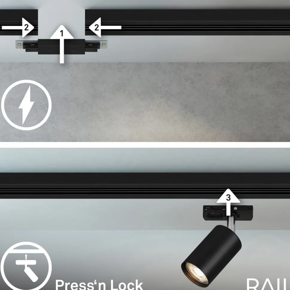 RAIL 230 V skinnesystem, svart, 4 spots, 2 pendler, 2,25 m