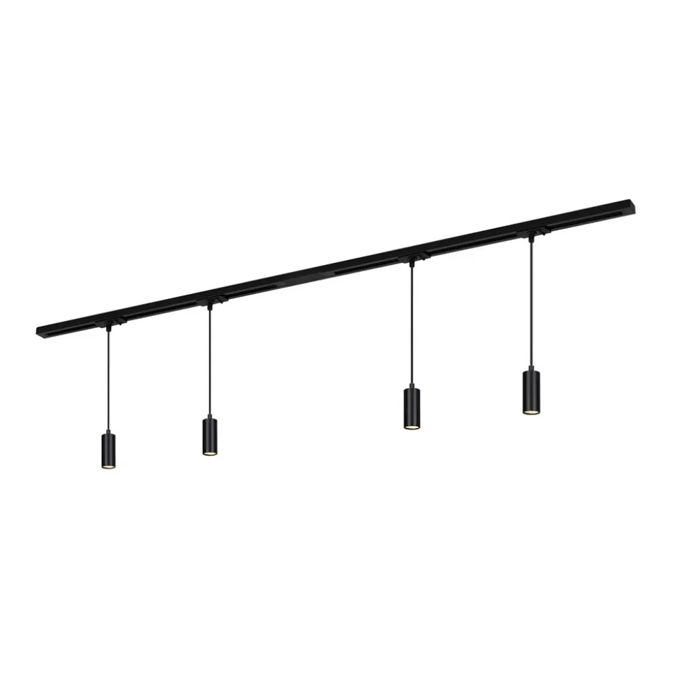 RAIL 230 V skinnesystem, svart, 4 LED-pendler, lengde 1,5 m