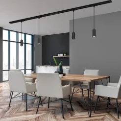 RAIL 230 V skinnesystem, svart, 4 LED-pendler, lengde 1,5 m