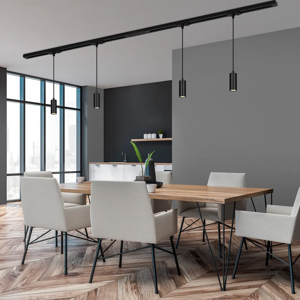 RAIL 230 V skinnesystem, svart, 4 LED-pendler, lengde 1,5 m