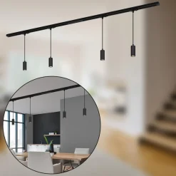 RAIL 230 V skinnesystem, svart, 4 LED-pendler, lengde 1,5 m