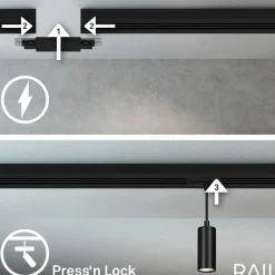 RAIL 230 V skinnesystem, svart, 4 LED-pendler, lengde 1,5 m