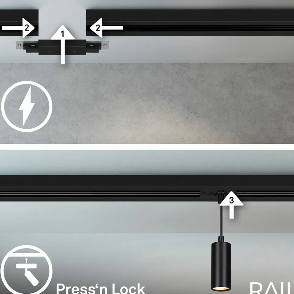 RAIL 230 V skinnesystem, svart, 4 LED-pendler, lengde 1,5 m