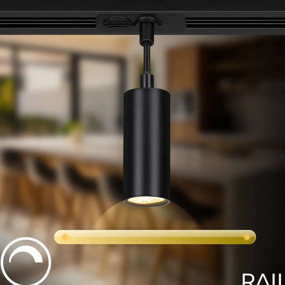 RAIL 230 V skinnesystem, svart, 4 LED-pendler, lengde 1,5 m