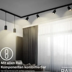 RAIL 230 V skinnesystem, svart, 4 LED-pendler, lengde 1,5 m