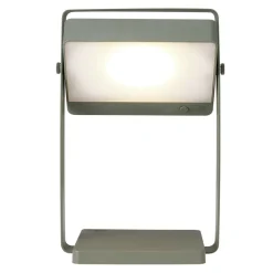 Saulio LED-bordlampe, olivengrønn, IP44, aluminium, USB, oppladbart batteri
