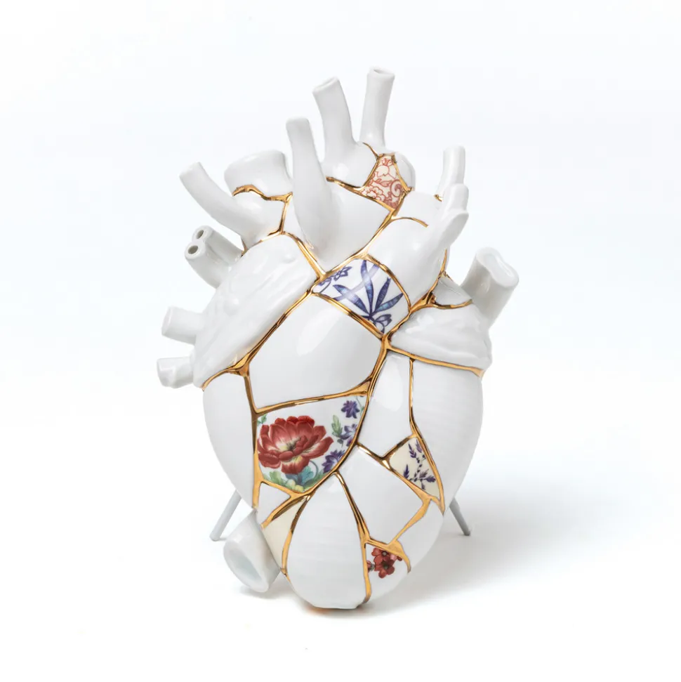 SELETTI Love in Bloom Kintsugi-vase, fargerik, porselen, gull