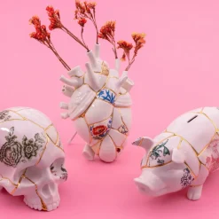 SELETTI Love in Bloom Kintsugi-vase, fargerik, porselen, gull