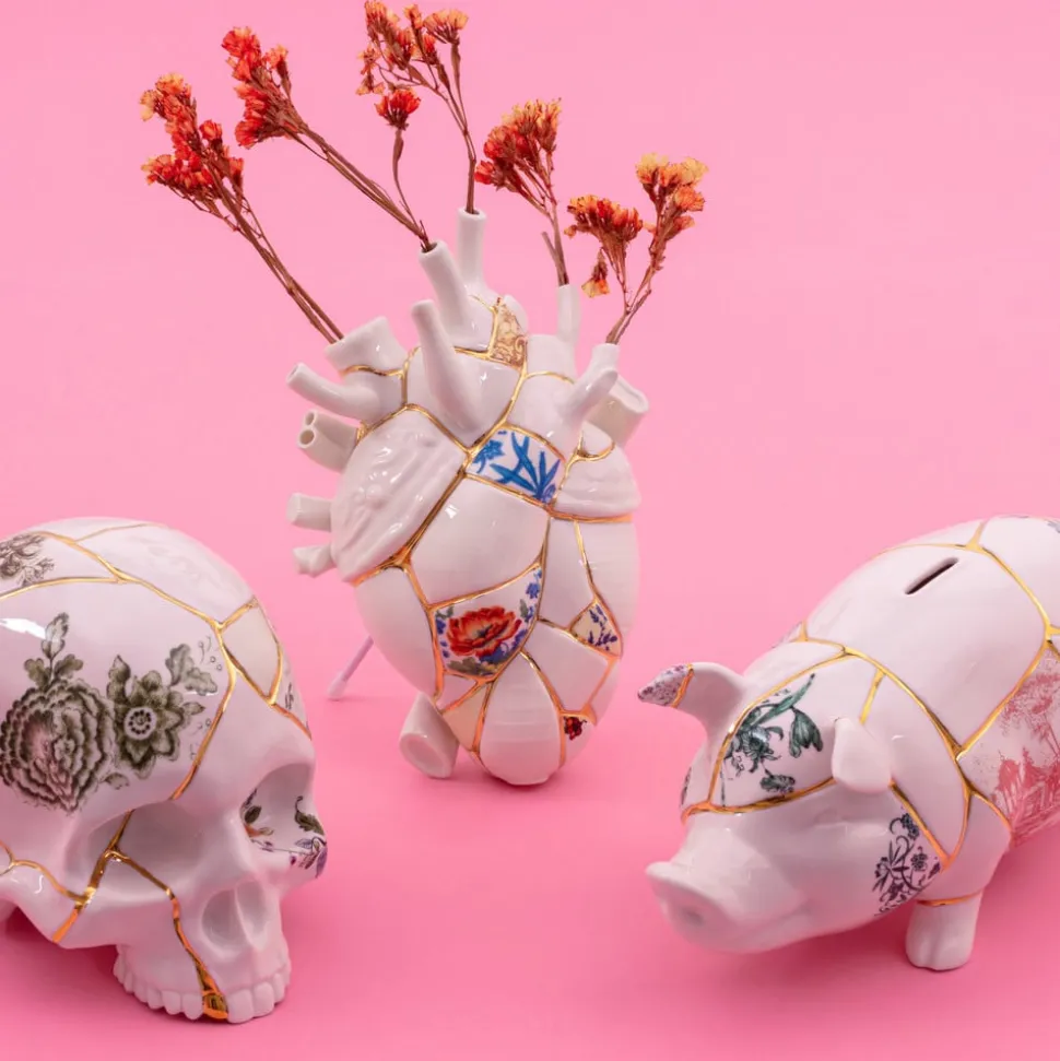SELETTI Love in Bloom Kintsugi-vase, fargerik, porselen, gull