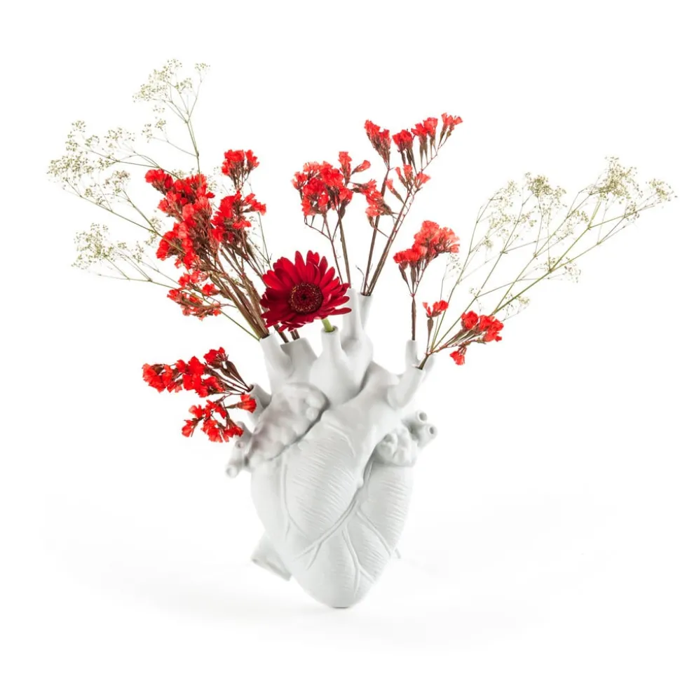 SELETTI Love in Bloom vase, hvit, hjerteformet, porselen