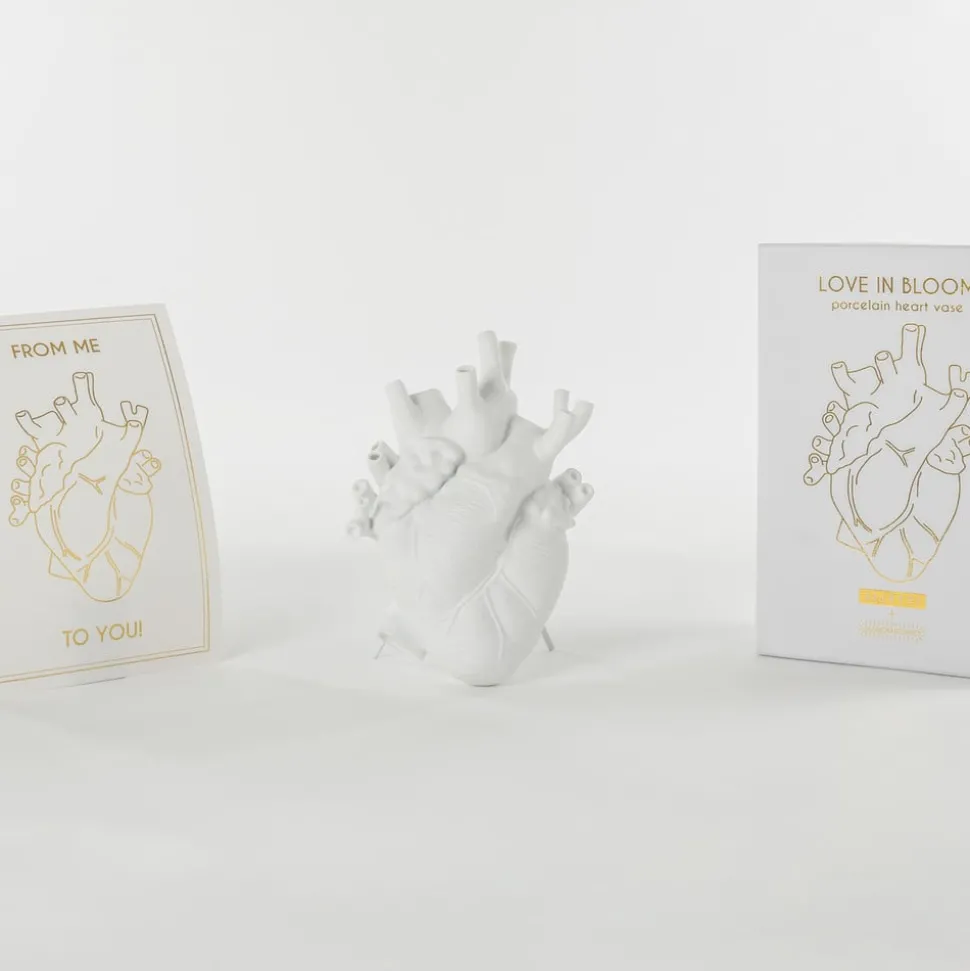 SELETTI Love in Bloom vase, hvit, hjerteformet, porselen