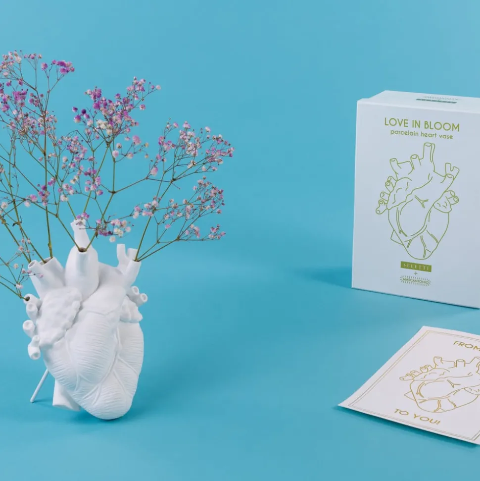 SELETTI Love in Bloom vase, hvit, hjerteformet, porselen