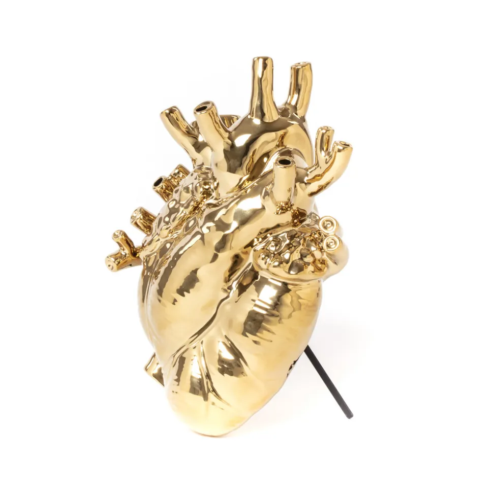 SELETTI Love in Bloom-vase, gullfarget, hjerteformet, porselen