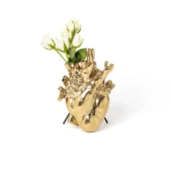 SELETTI Love in Bloom-vase, gullfarget, hjerteformet, porselen