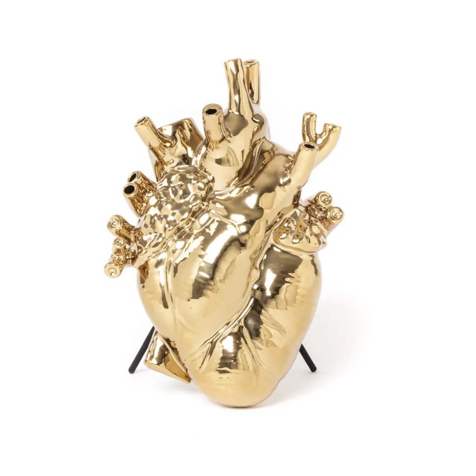 SELETTI Love in Bloom-vase, gullfarget, hjerteformet, porselen