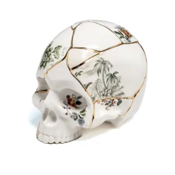 SELETTI Skulptur Kintsugi Skull, hvit, porselen, gull