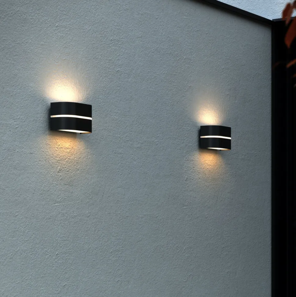 Sibelis utendørs vegglampe, opp/ned, svart, plast, E27