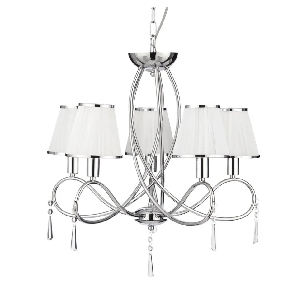Simplicity lysekrone, 5 lyskilder, stoff, krom/hvit, E14