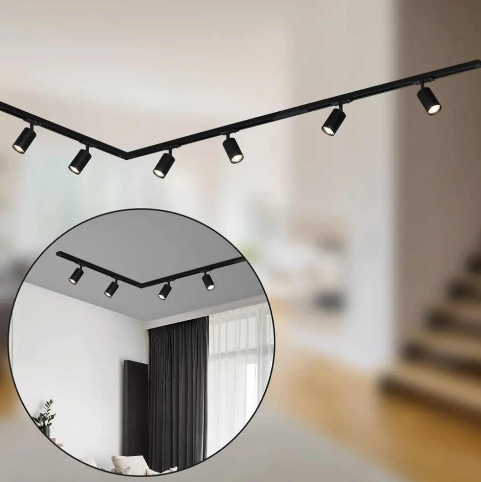 Skinnesystem RAIL 230 V svart 6 spots 2,25 m hjørnekontakt