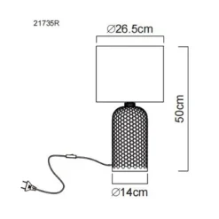 Sofia bordlampe, rød, høyde 50 cm, stoff/glass
