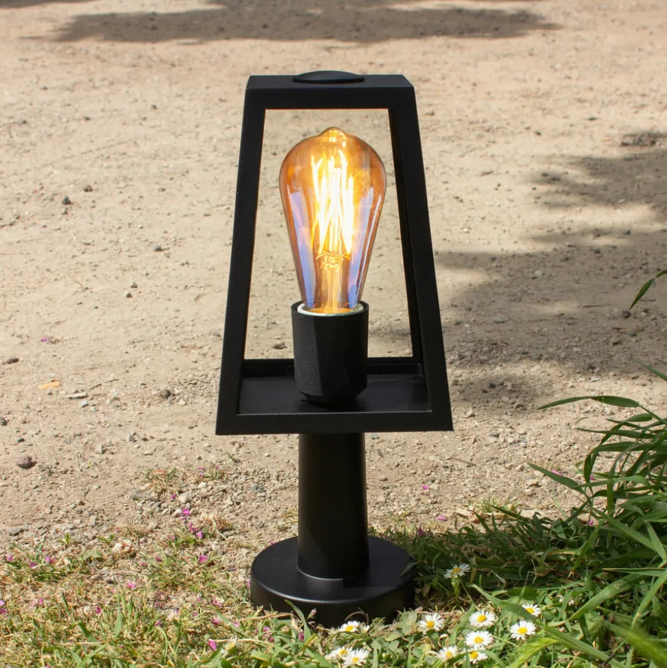 Sokkellampe Fia i matt svart med transparent glass