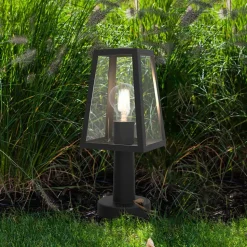 Sokkellampe Fia i matt svart med transparent glass