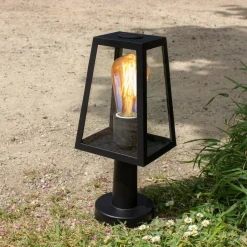 Sokkellampe Fia i matt svart med transparent glass